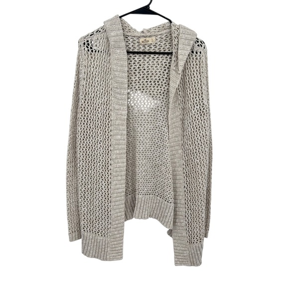 Hollister Sweaters - Hollister Y2K Hooded Open Knit Crochet Cardigan Sweater S Oatmeal Beige Boho